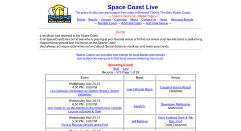Space Coast Music Calendar